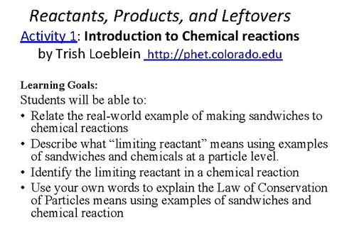 Reactants Products And Leftovers Activity 1 Introduction To