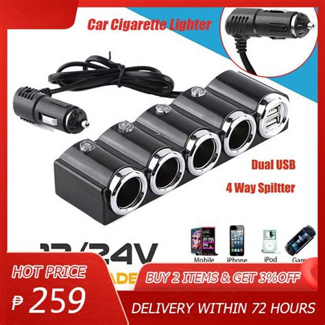 Way Car Cigarette Lighter Splitter Multi Socket Dual Usb Plug Charger