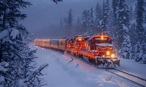 Holiday Train Journey Through Snowy Landscapes Premium AI Generated Image