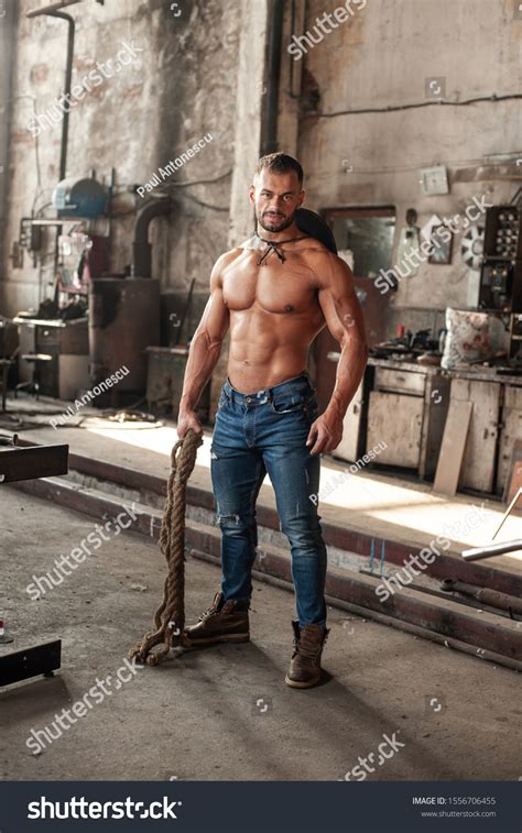 Muscled Half Naked Man Work Walking Stock Photo 1556706455 Shutterstock