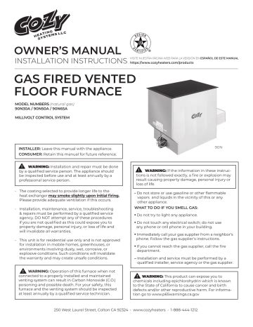 Cozy Challenger Floor Furnace Owner's Manual | Manualzz