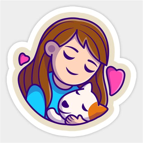 Cute Girl Hug Dog Cartoon - Cute Girl Hug Dog Cartoon - Sticker | TeePublic