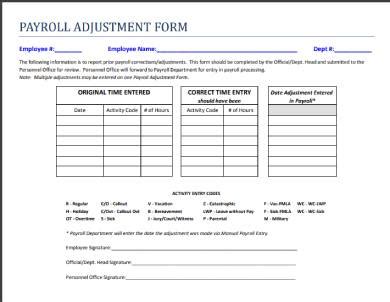 Free Payroll Adjustment Forms In Ms Word Pdf Excel