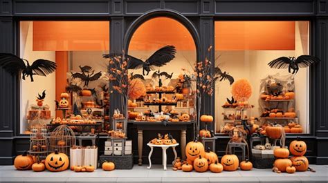 Premium Photo | Vibrant Halloweenthemed store window display featuring ...