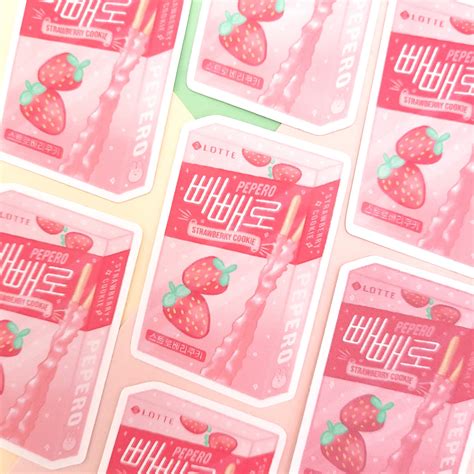 Strawberry Pepero Sticker Korean Snack Food Sticker Asian Etsy