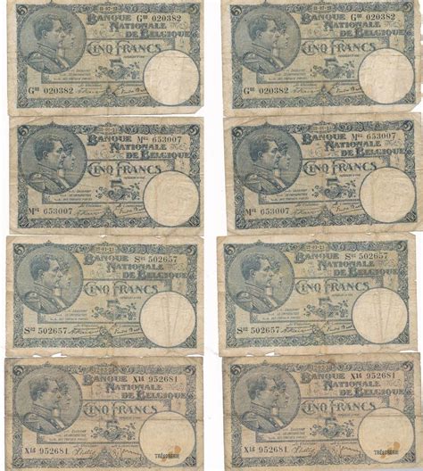 Belgien 4x 5 Francs 1923 1938 Belgium Belgique VYF Frank V Stark