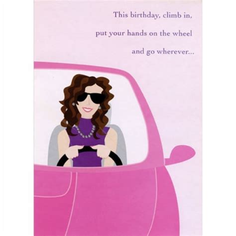 Designer Greetings Put Your Hands On The Wheel Woman In Pink Car