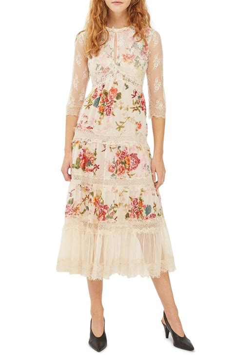 Topshop Lace Tier Floral Midi Dress Nordstrom