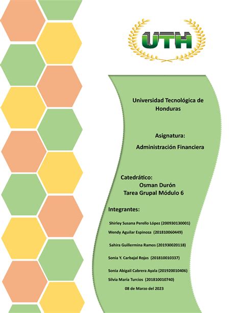 Tarea Grupal Modúlo 6 Admon Financiera Universidad Tecnológica de