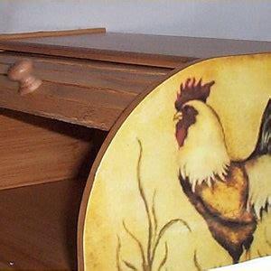 Rooster Bread Box Bamboo Wood Country Farm Kitchen Roll Top Lodge Decor