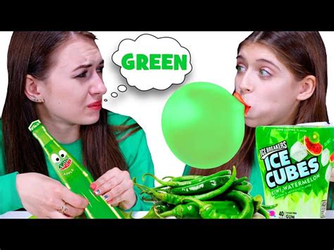 ASMR Eating Only One Color Food For 24 Hours Challenge Green Food By