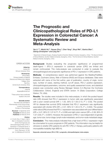 Pdf The Prognostic And Clinicopathological Roles Of Pd L1 Expression