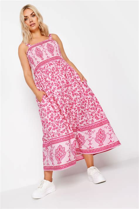 Yours Plus Size Pink Floral Print Shirred Maxi Dress Yours Clothing