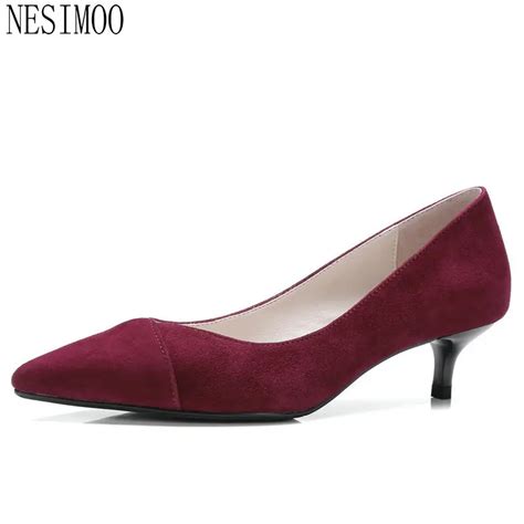 NESIMOO 2018 Fashion Women Pumps Cow Suede Slip On Thin High Heel