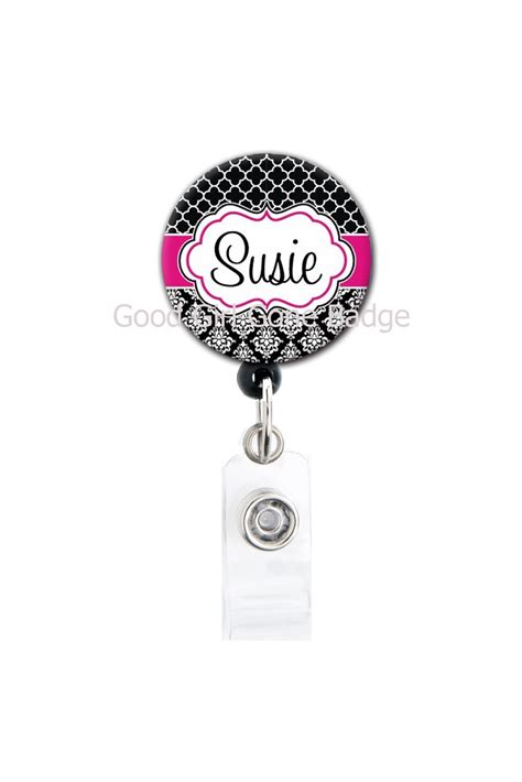 Retractable Id Badge Holder Personalized Name Damask Etsy