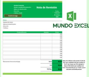 Plantilla excel Nota de Remisión GRATIS