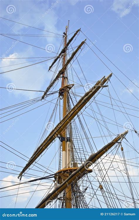 Old Boat Rigging With Ropes Royalty Free Stock Photography