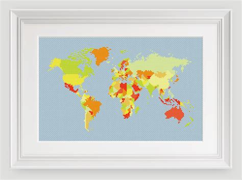 World Map Cross Stitch Pattern Cross Stitch Continent Etsy Australia