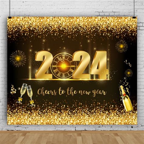 8x6ft Happy New Year Backdrop For Party Decorations 2024 Gold Shiny