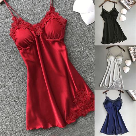 Ladies Sexy Silk Satin Night Dress Sleeveless Nighties V Neck Nightgown Nightdress Lace