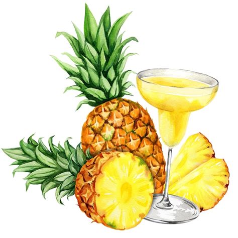 Premium Photo Watercolor Hand Drawn Composition With Pineapple With