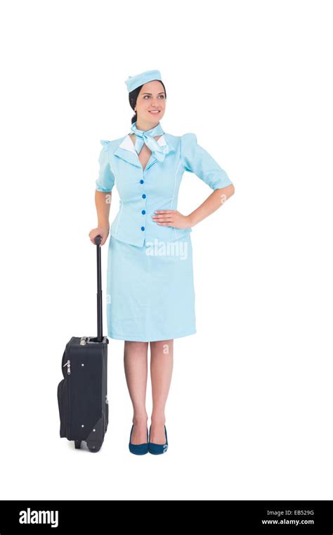 Pretty Air Hostess Holding Suitcase Stock Photo Alamy