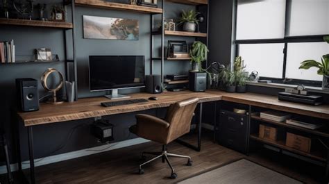 Premium Photo Interior Deisgn Of Home Office In Industrial Style With