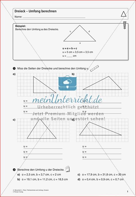 Flächeninhalt Und Umfang Das Dreieck Meinunterricht Kostenlose