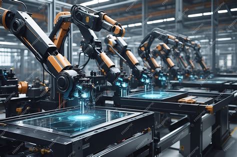 Los Brazos Robóticos Digitales De La Fábrica Integrados Con Software Iot Para Controlar La