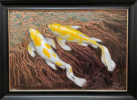 Paul Fearn White Tails Koi Fish Painting Copper No Naked Walls