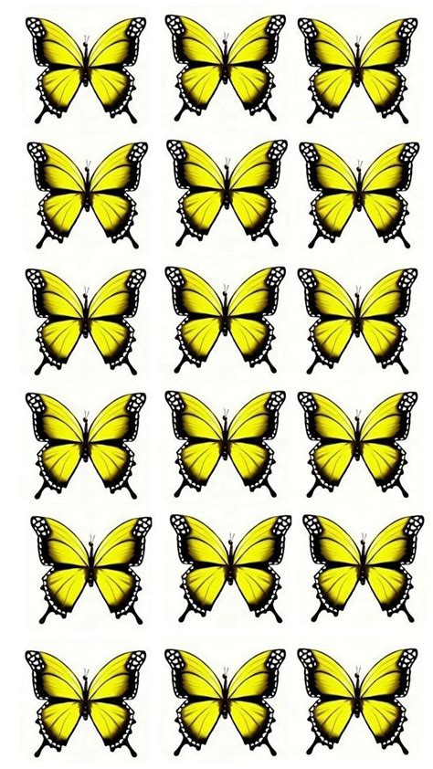 Yellow Butterflies Are Arranged In Rows On A White Background Each