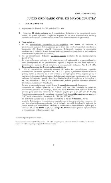 Derecho Procesal Civil El Juicio Ordinario Civil De Mayor Cuantía Pdf