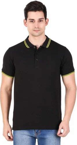 Poly Cotton Men Black Polo Neck T Shirt Plain At Rs 125 Piece In