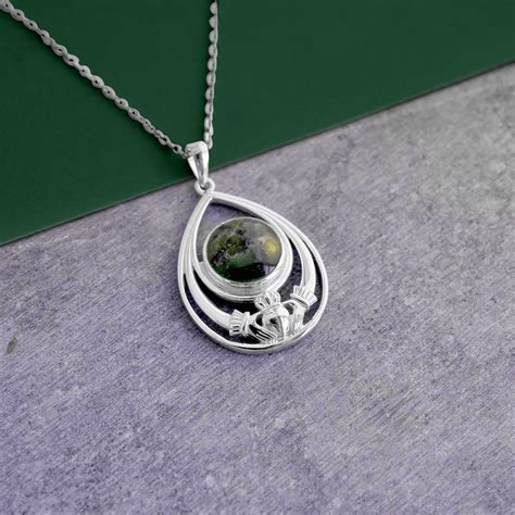 Silver Connemara Marble Claddagh Pendant Solvar Fallers Ie