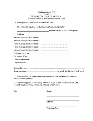 fillable  condominium act  form  summary  lease