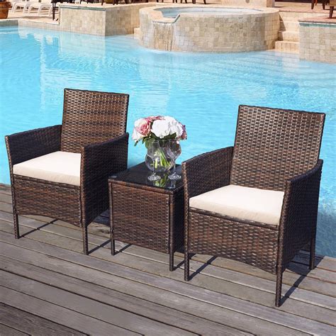 Garden Rattan Furniture Set 3 Pieces Patio Outdoor Rattan Patio Set