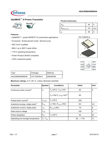 Infineon IAUC80N04S6N036 MOSFET Data Sheet Manualzz