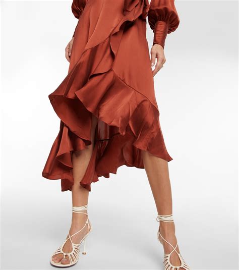 Wrap Silk Satin Midi Dress In Red Zimmermann Mytheresa