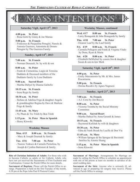 Mass Intentions The Torrington Cluster Of Roman Catholic Parishes