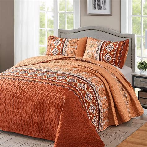 Amazon Djy Boho Quilt Set Queen Pieces Burnt Orange Rust Fall