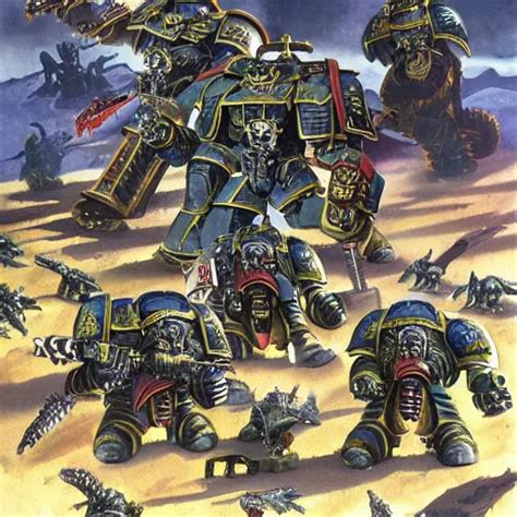 Warhammer K Space Marines Fighting Dinosaurs By Stable Diffusion