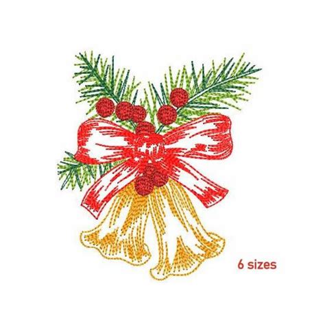 Christmas Bells Machine Embroidery Design Sizes Sketch Etsy