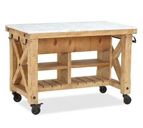 Hamilton Reclaimed Wood Marble Top Kitchen Island Pottery Barn