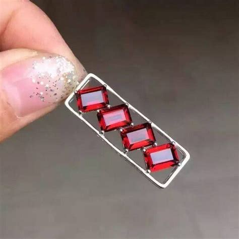 Natural Garnet Pendants 925 Sterling Silver Natural Red Gem Rectangle