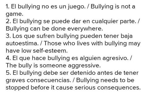 3 Palabras Y 2 Frases Cortas Sobre El Bullying En Ingles Uwu Brainly Lat