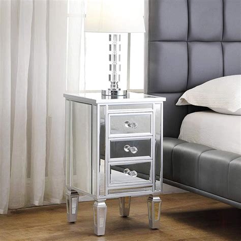 Ga Home 3 Drawer Mirrored End Table Mirrored Furniture Nightstand Glass Bedside