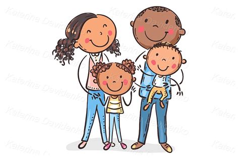 Cartoon Family Clipart Portrait of Young Family of Four - Etsy Australia