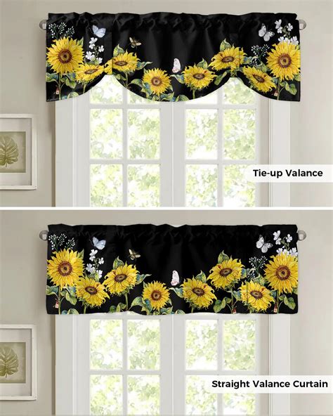 Pastoral Style Sunflower Yellow Lattice Curtain Rod Pocket Short