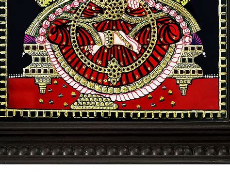 Seated Goddess Gaja Lakshmi Tanjore Painting With Frame Traditional