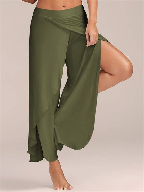 Flowy Layered High Waisted Slit Palazzo Pants Rosegal